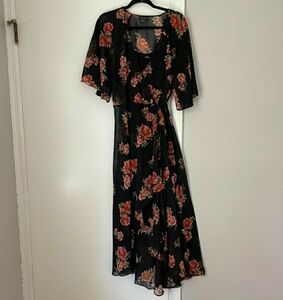 CITY CHIC Petal Power Floral Black Pink Wrap Midi Plus Dress Sz 18